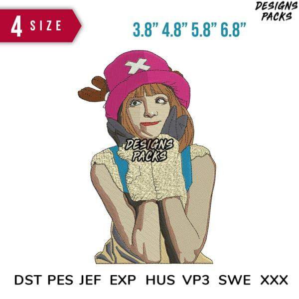 Anime girl in pink hat embroidery design, 4 sizes, DST PES JEF formats for instant download