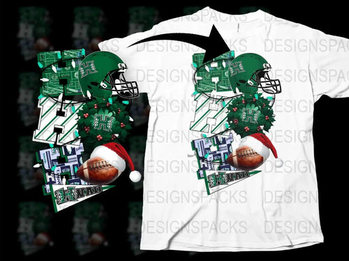 Christmas Football T-Shirt, Santa Hat Helmet Design, Holiday Sports Apparel, Festive Graphic Tee, Unique Gift for Football Fans