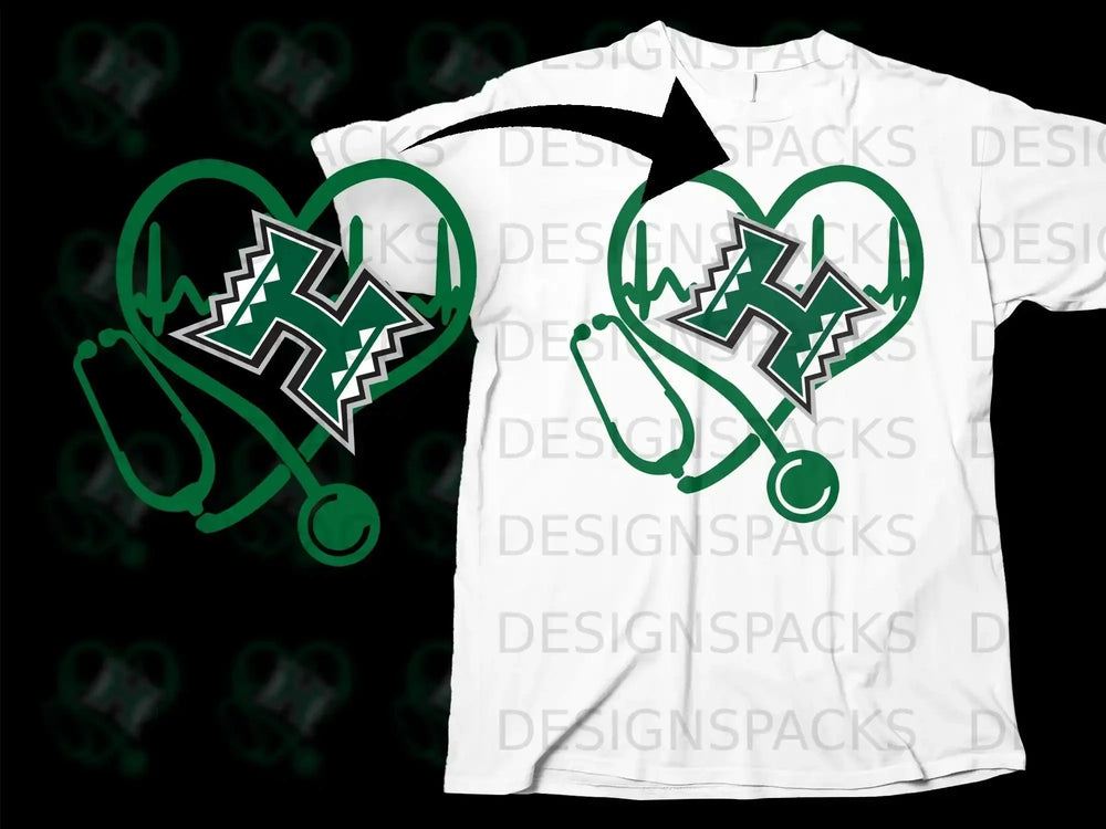 Heart and Stethoscope with H Design White Shirt