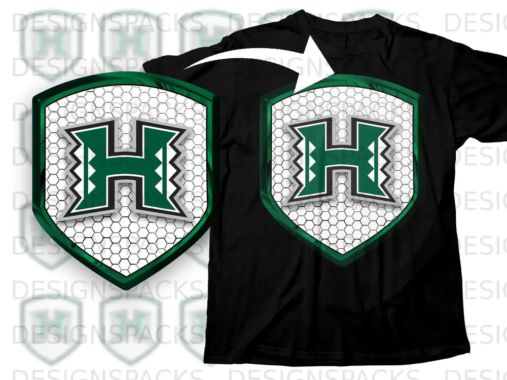 Green and White H Shield Design on Black product