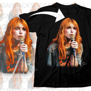 Black t-shirt with graphic of Hayley Williams holding a microphone.