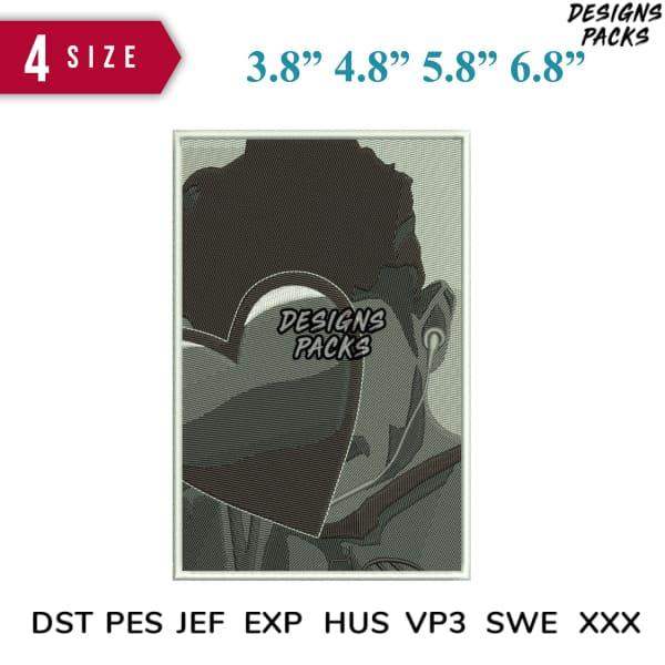 Print-ready embroidery design in DST PES formats, 4 sizes available for custom apparel