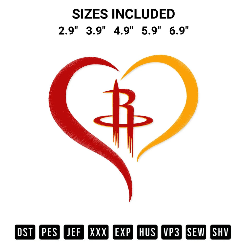 Heart Houston Rockets Nba Embroidery Design