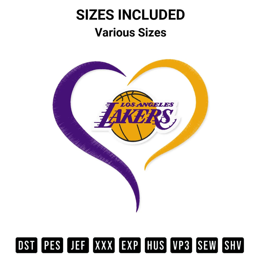 Heart Los Angeles Lakers Nba Embroidery Design