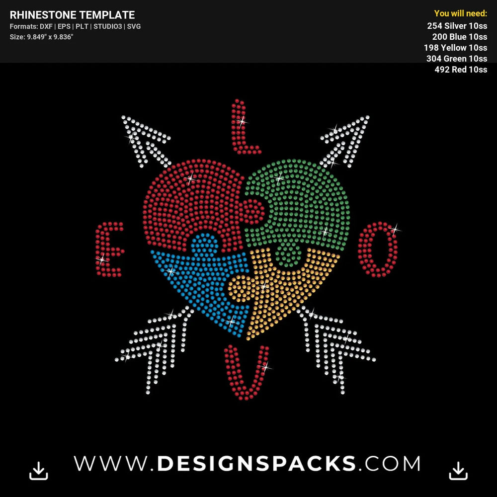 Heart Love Arrow Autism Rhinestone Digital Template