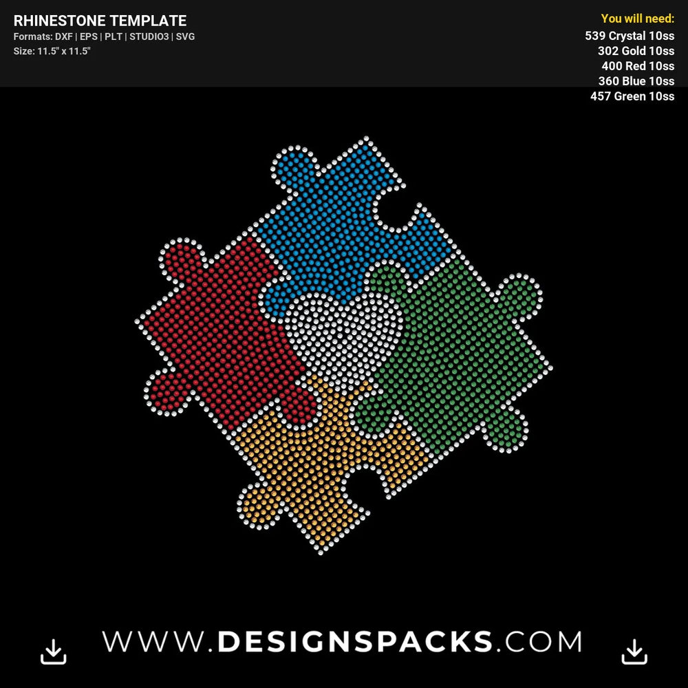 Heart Middle Puzzle Piece Rhinestone Digital Template