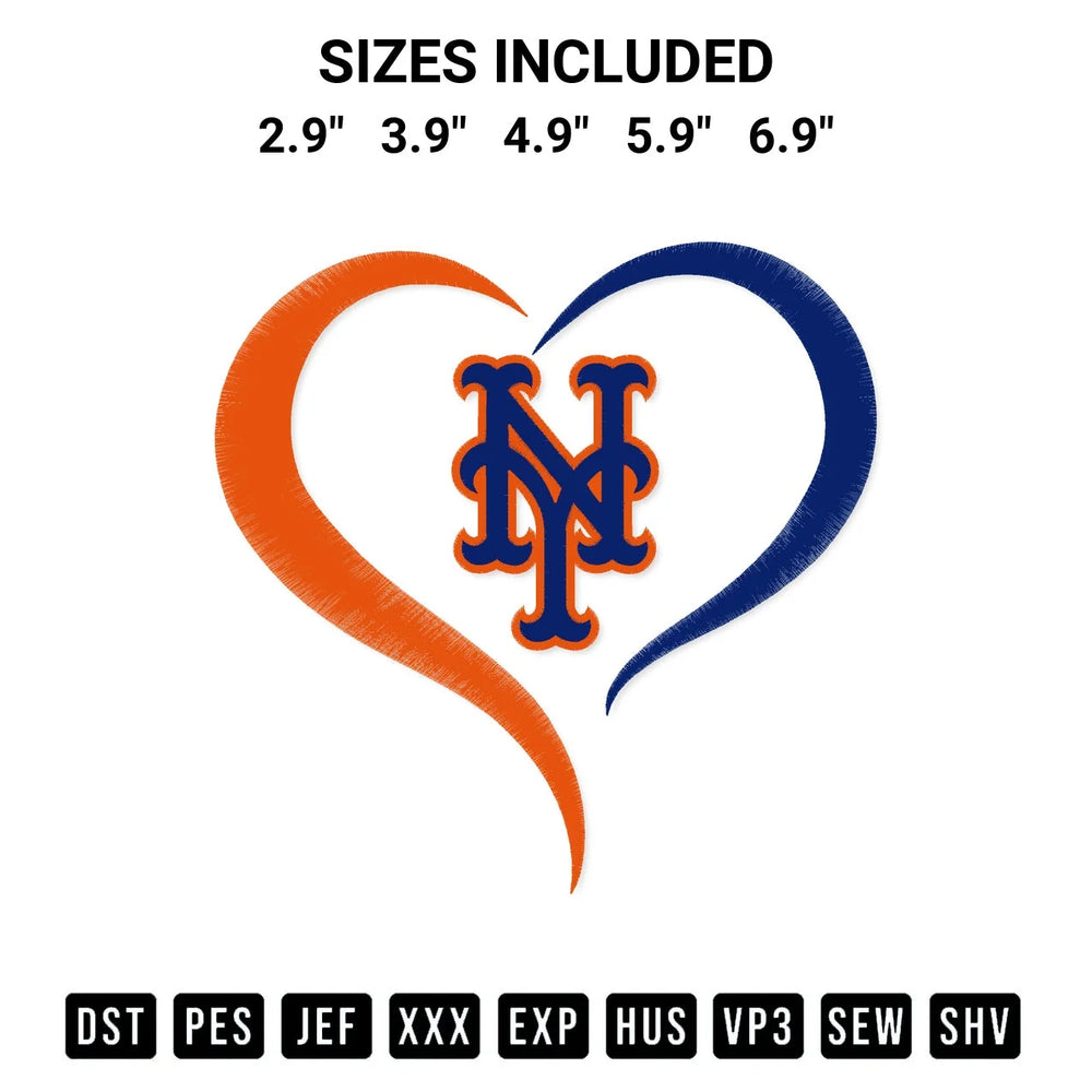 Heart New York Mets Mlb Embroidery Design