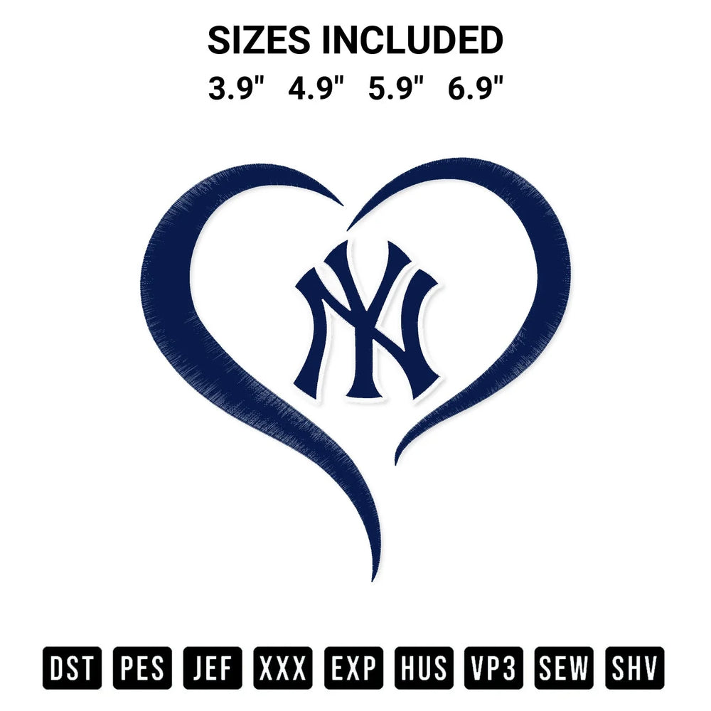 Heart New York Yankees Mlb Embroidery Design