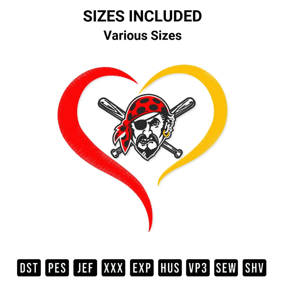 Heart Pittsburgh Pirates Mlb Embroidery Design