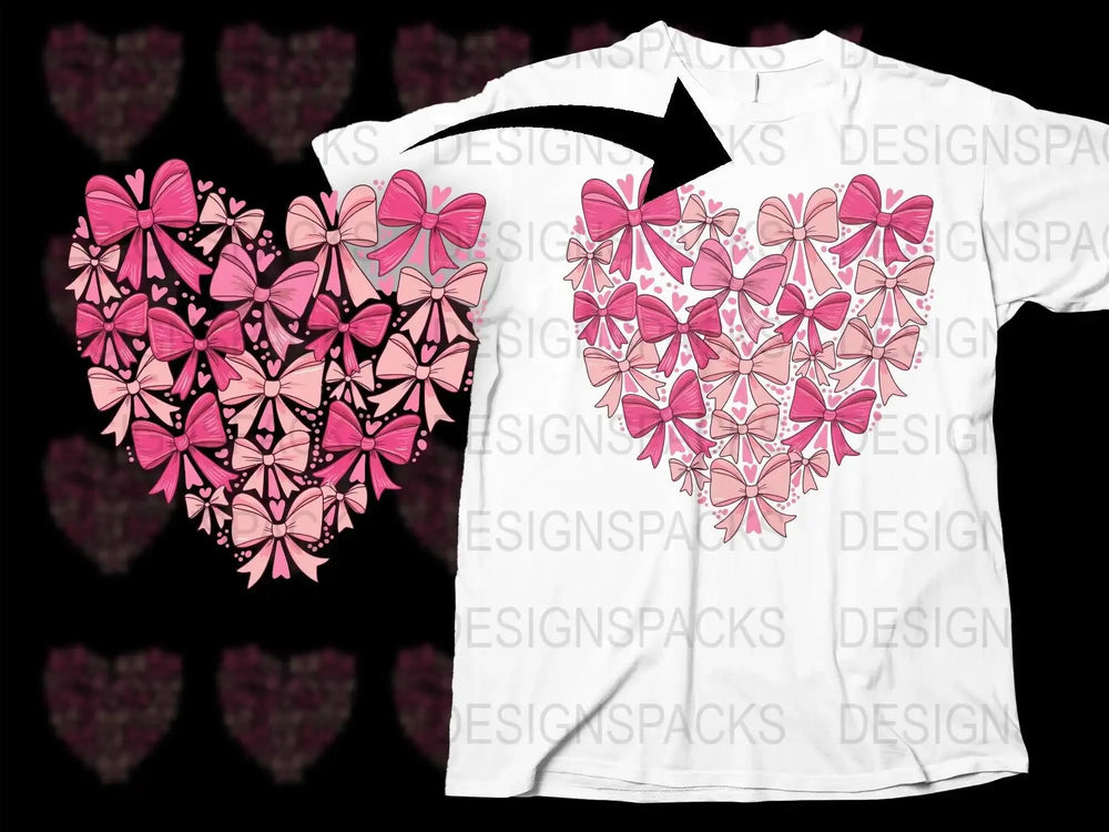 Heart Shaped Design with Pink Bows Png Digital Download