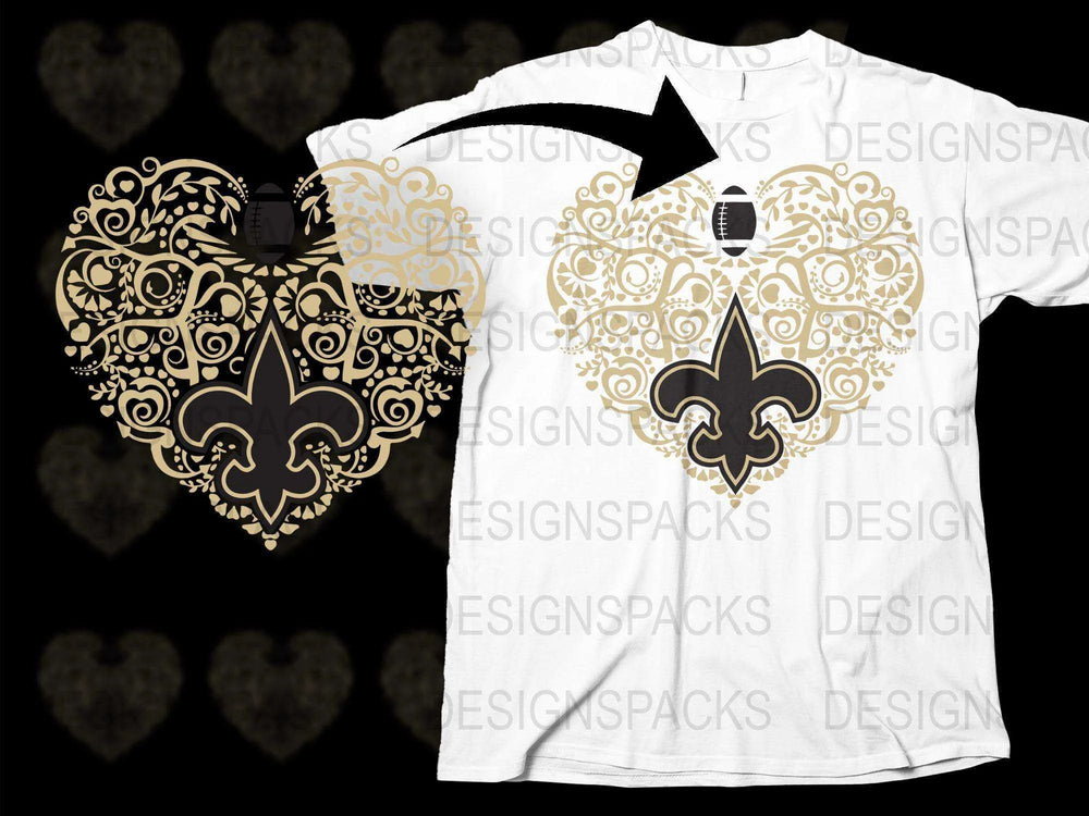 Ornate Fleur-de-Lis Heart Pattern T-Shirt, Elegant Gold and Black Design, Unisex Graphic Tee