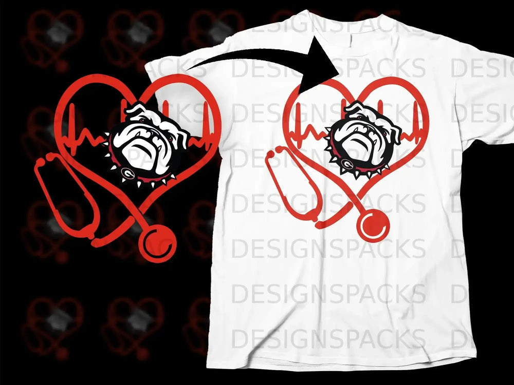 Bulldog Heartbeat Design Nurse Stethoscope Shirt