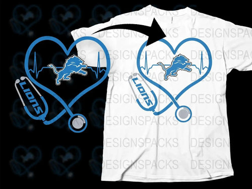 Detroit Lions Heartbeat Stethoscope T-Shirt, Sports Fan Gift, Medical Professional Tee, Football Lover Apparel