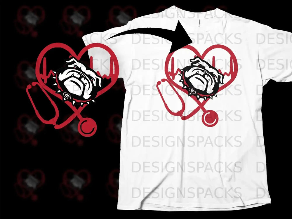 Bulldog Heartbeat Design Stethoscope Graphic T-shirt