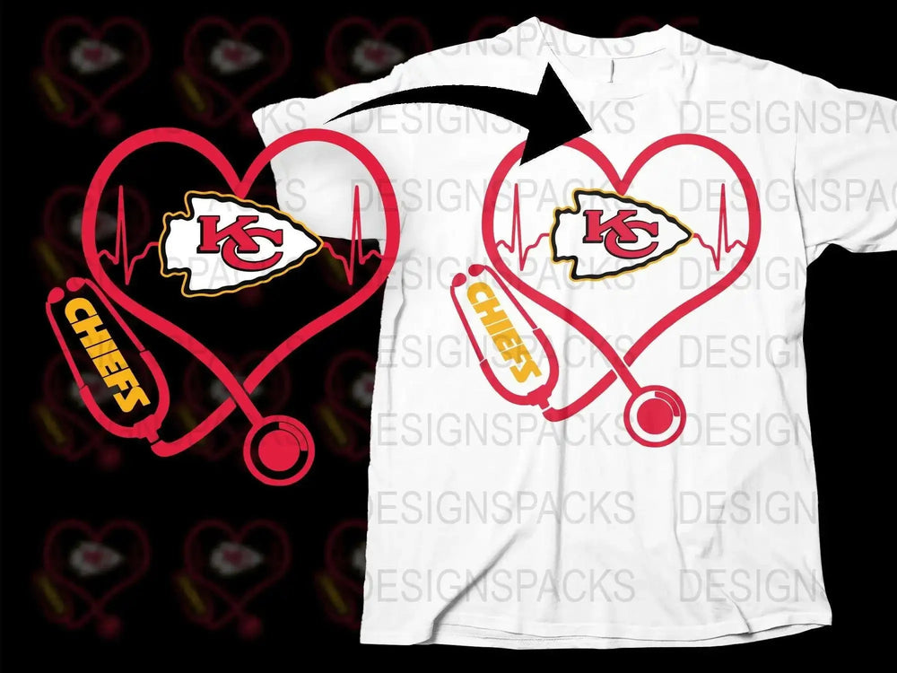 Kansas City Chiefs Heartbeat T-Shirt, Football Team Fan Graphic Tee, Unisex Sports Apparel