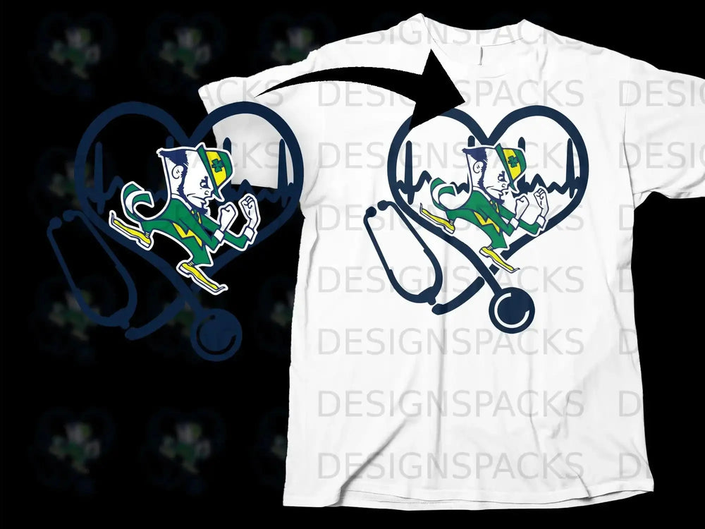 Fighting Leprechaun Heartbeat Design T-Shirt