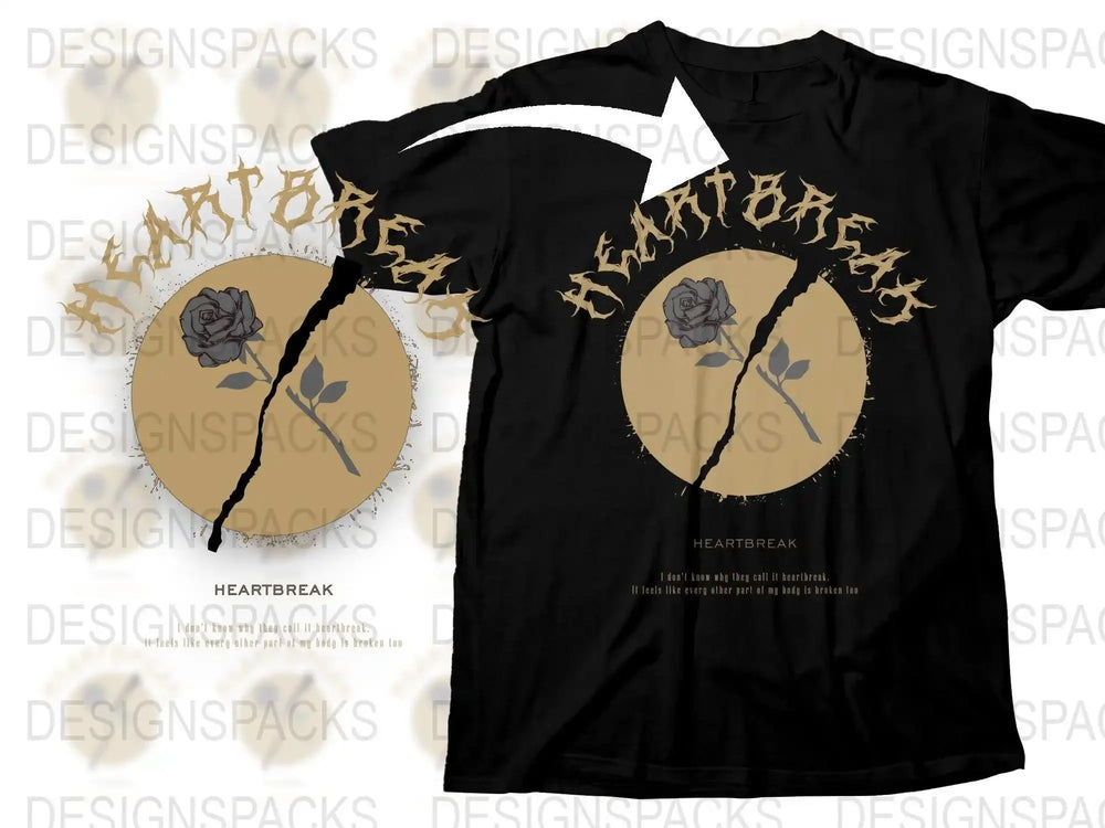Heartbreak Graphic Tee with Artistic Rose Png Digital Download