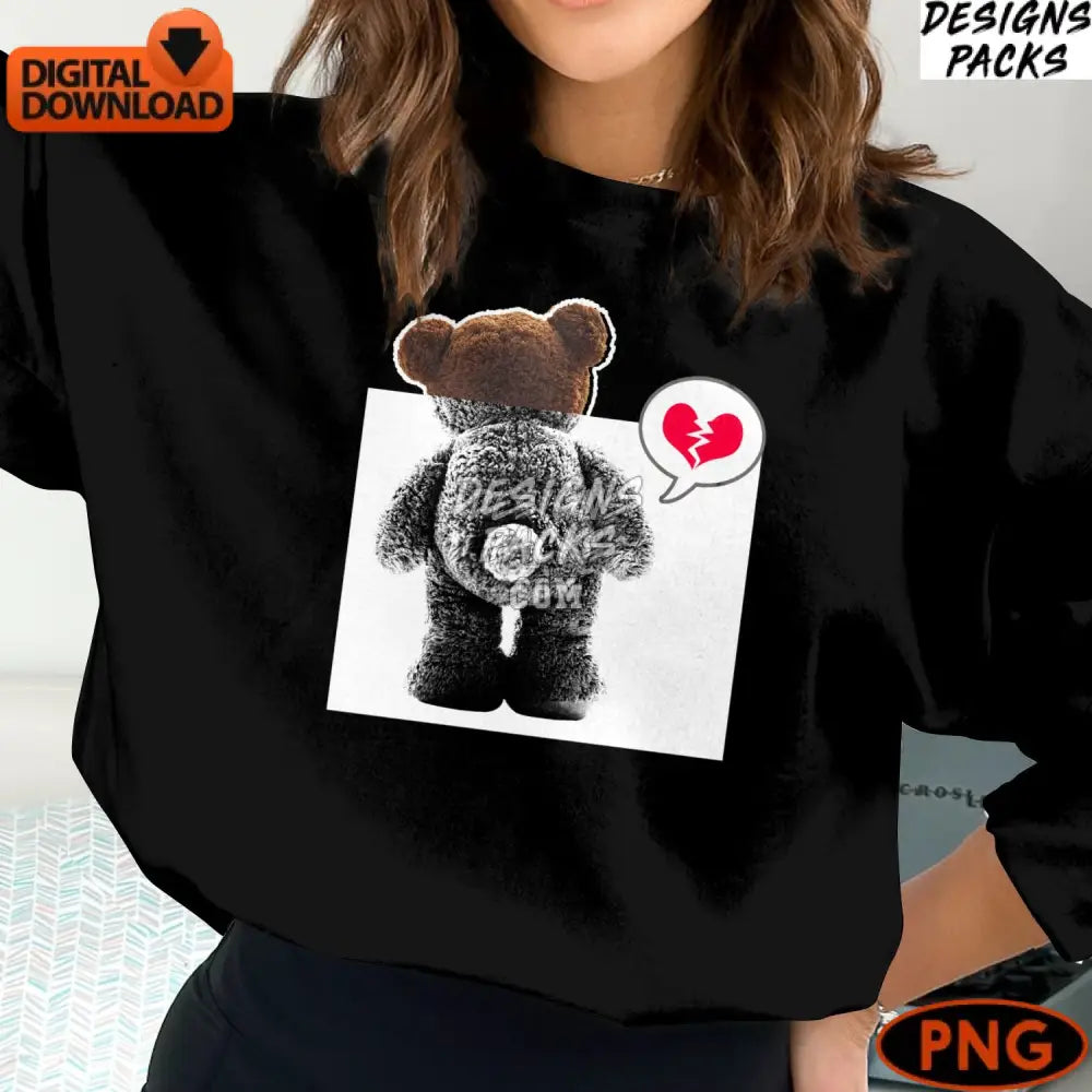 Heartbroken Teddy Bear Digital Art Sad Plush Toy Png Instant Download Emotional Illustration Kids