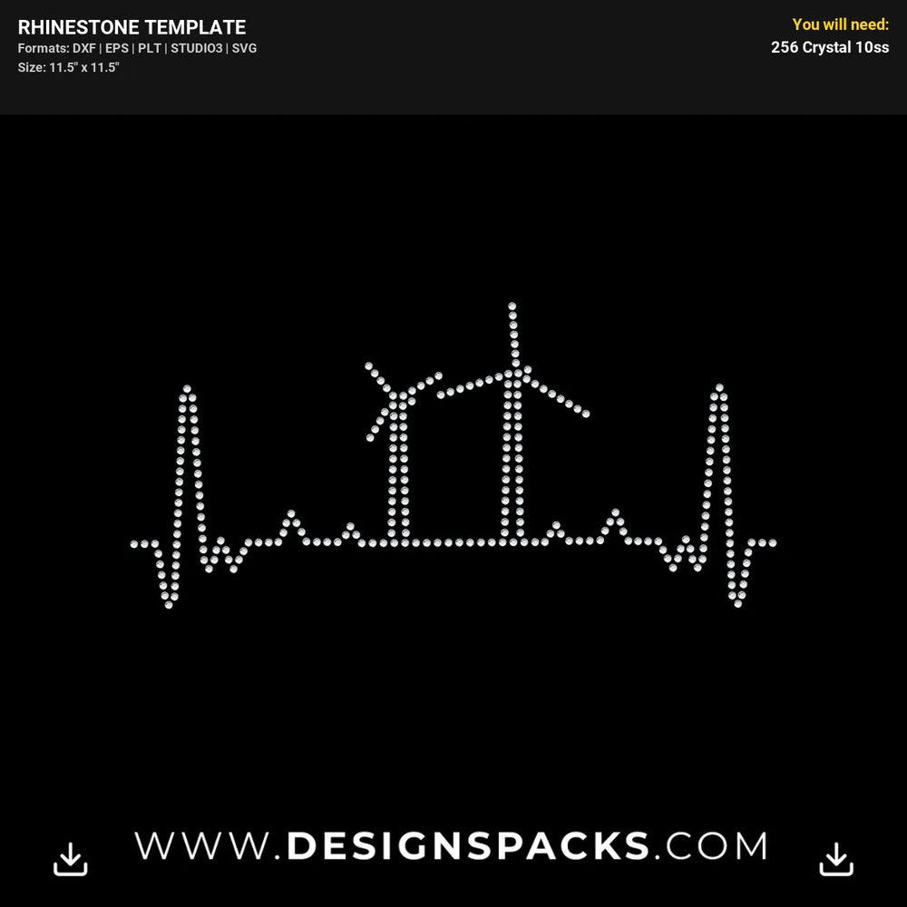 Heartline Turbine Windmill Rhinestone Digital Template