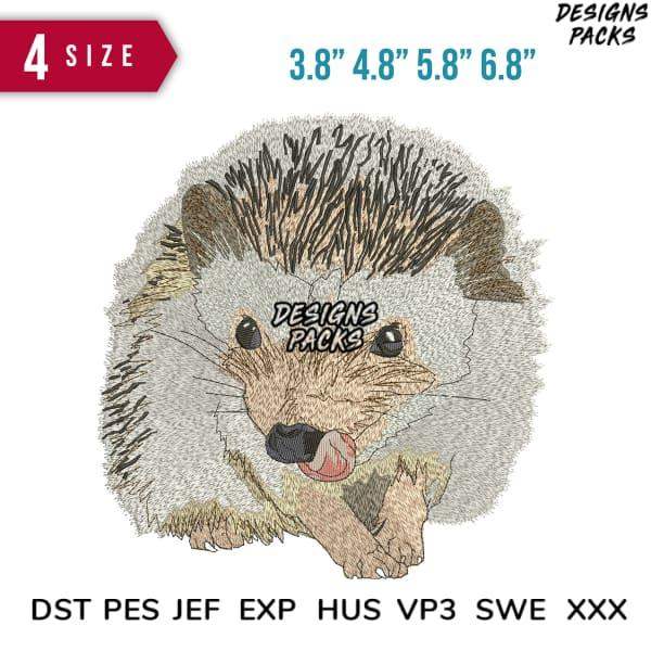 Cute hedgehog embroidery design in 4 sizes, available in DST PES JEF formats for instant download.