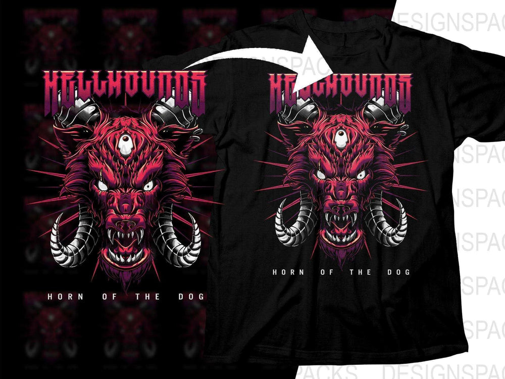 Hellhound Horn Of The Dog Rock Music Graphic Art Png Halftone Digital Download