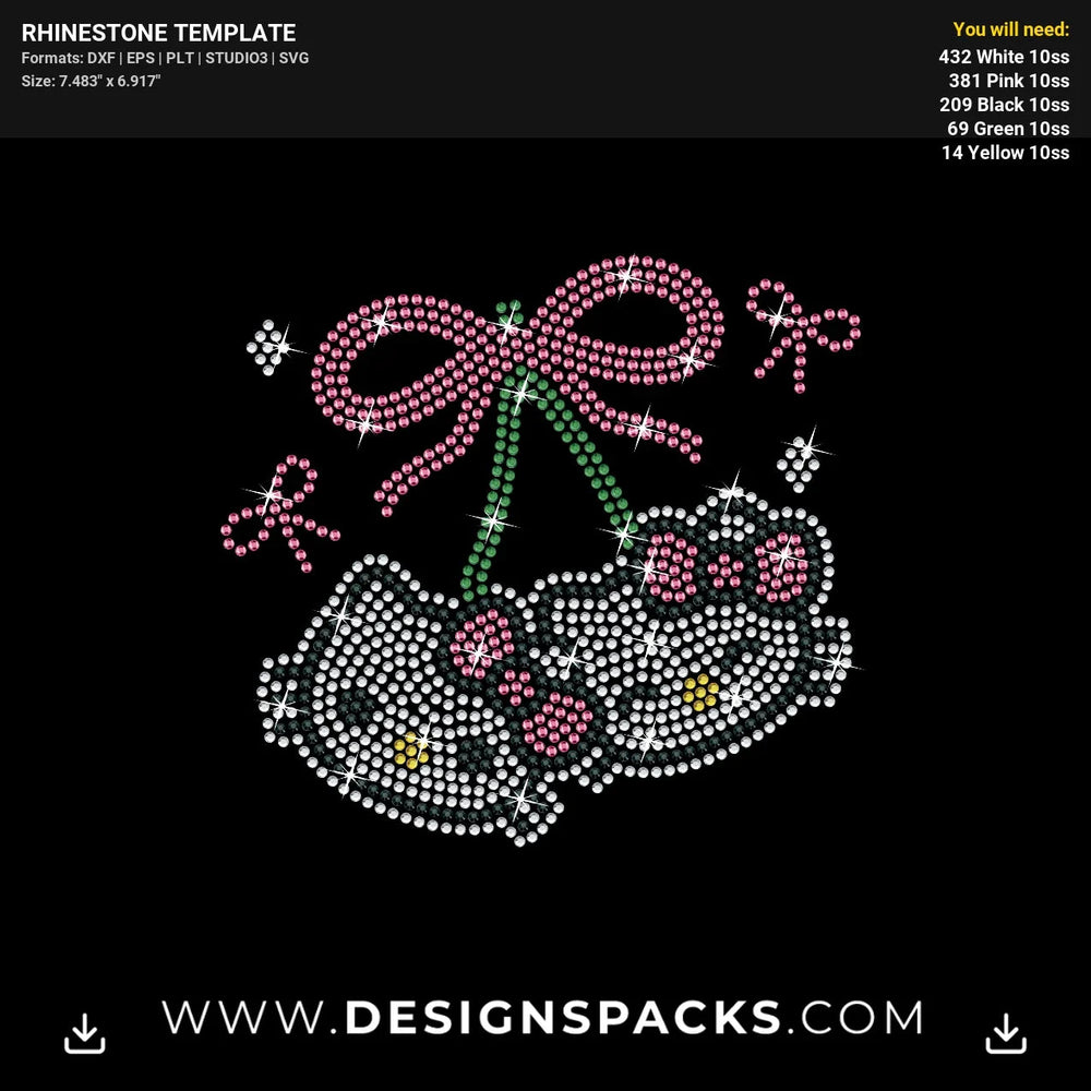Hello Kitty Cherry Pink Ribbon Rhinestone Digital Template