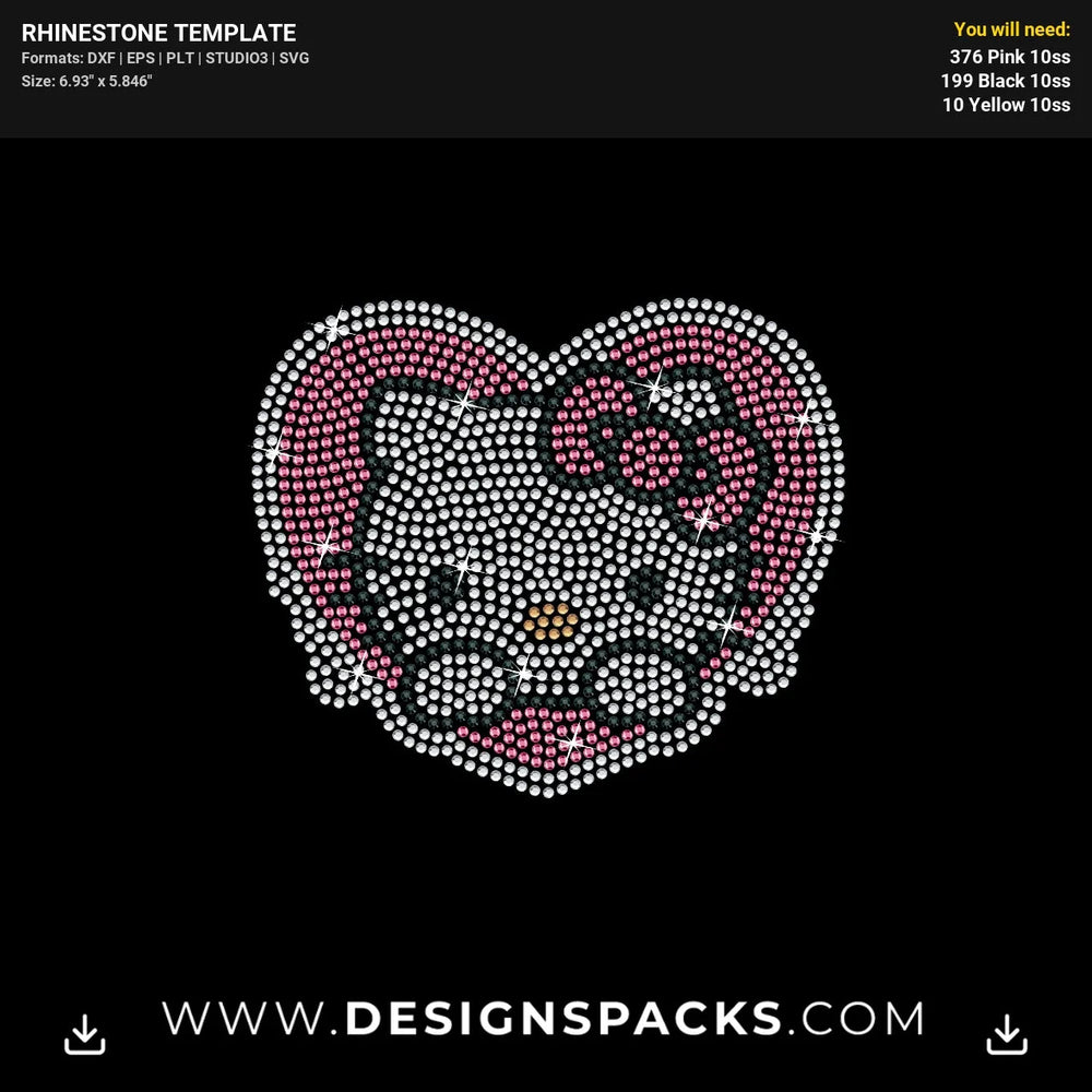 Hello Kitty Face Heart Rhinestone Digital Template