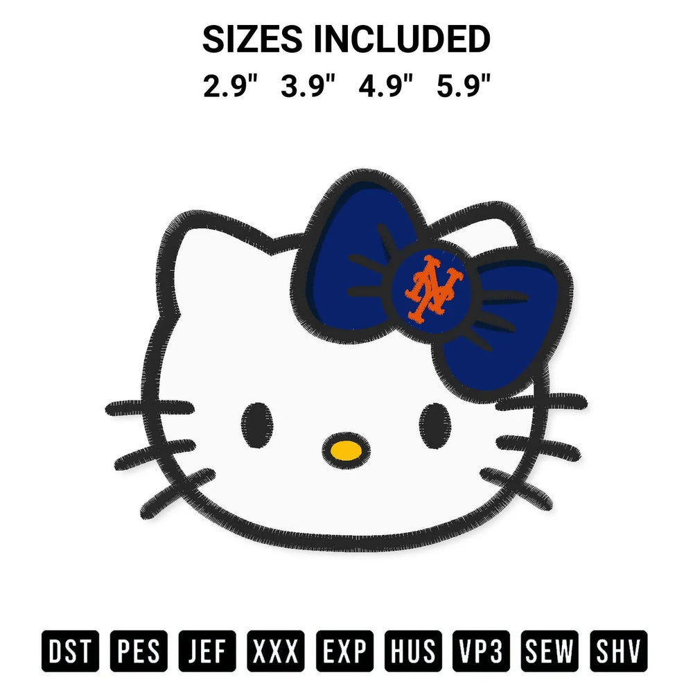 Hello Kitty Face New York Mets Embroidery Design