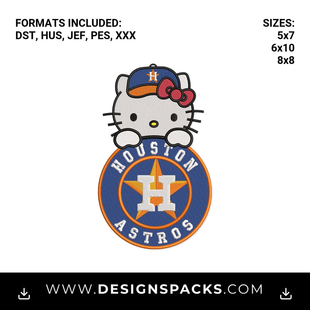 Hello Kitty Houston Astros Baseball Embroidery Design - Instant digital download pattern at Designspacks.com