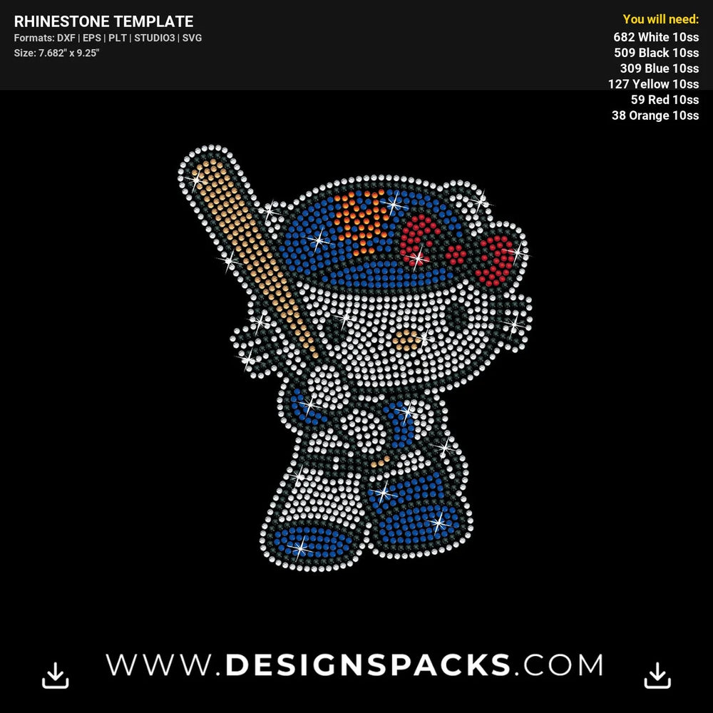 Hello Kitty Mets Baseball Bat Rhinestone Digital Template