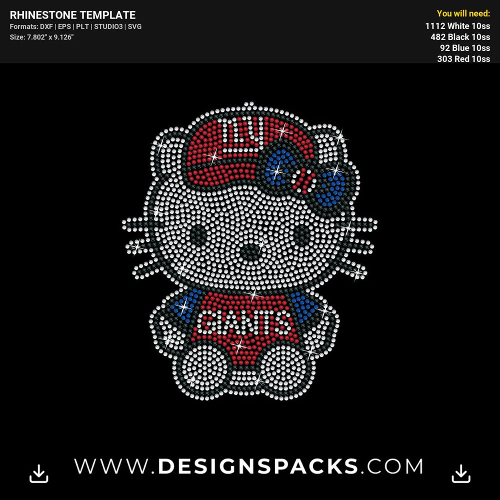 Hello Kitty New York Giants Rhinestone Digital Template