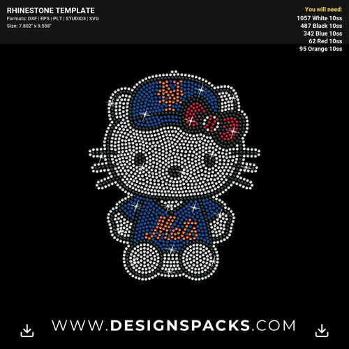 Hello Kitty Sitting Mets Rhinestone Digital Template