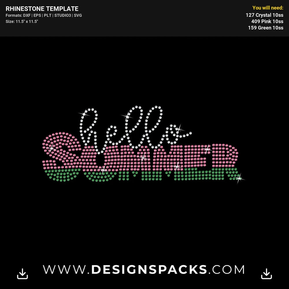Hello Summer Watermelon Rhinestone Digital Template