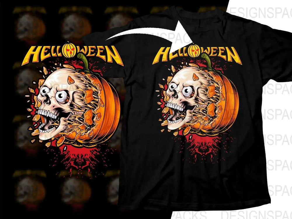 Helloween Skull Pumpkin With Blood Splatter Rock Band Png Design Digital Download