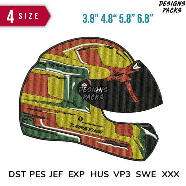Racing helmet embroidery design in 4 sizes, DTF/DTG & embroidery formats, instant download