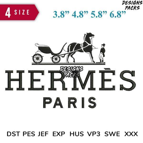 Hermès Paris horse carriage embroidery design in 4 sizes, DST PES JEF formats for instant download