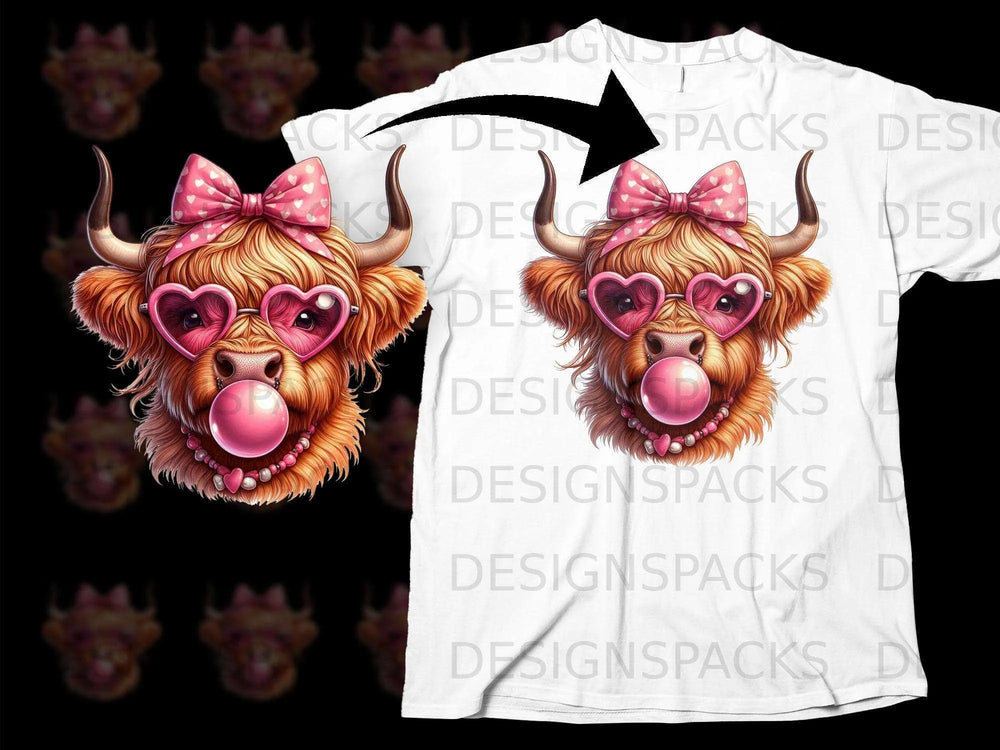 Cute Cow with Heart Glasses Blowing Bubblegum Shirt