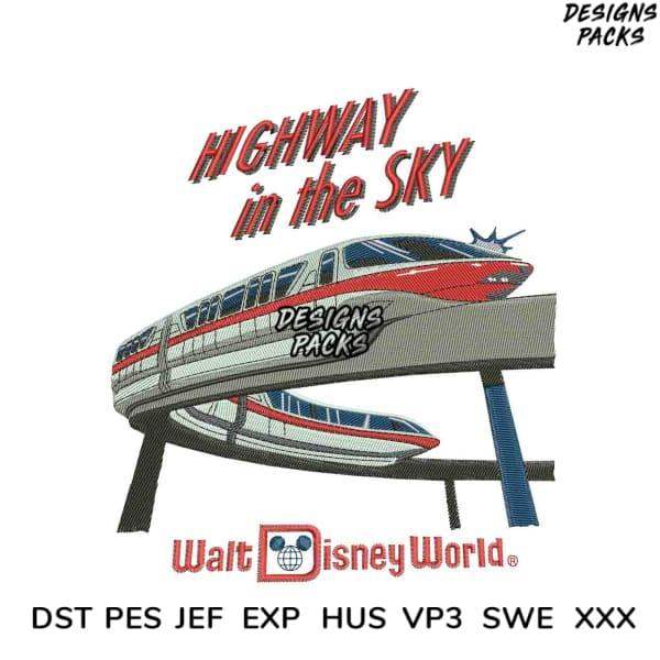 Highway in the Sky monorail embroidery design for Walt Disney World, available in DST PES JEF formats