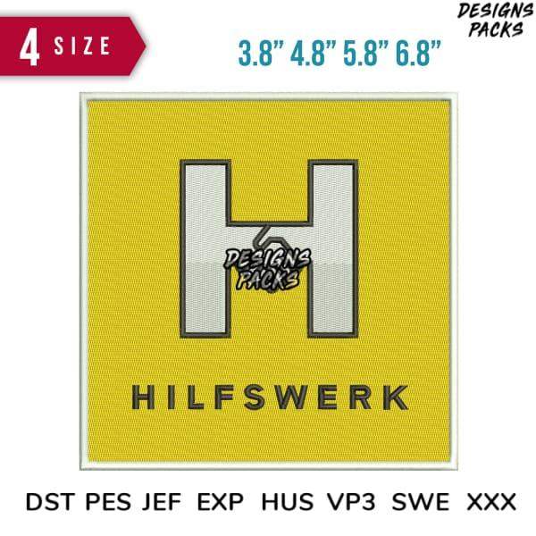 Hilfswerk embroidery design in 4 sizes, compatible with DST PES JEF formats for instant download