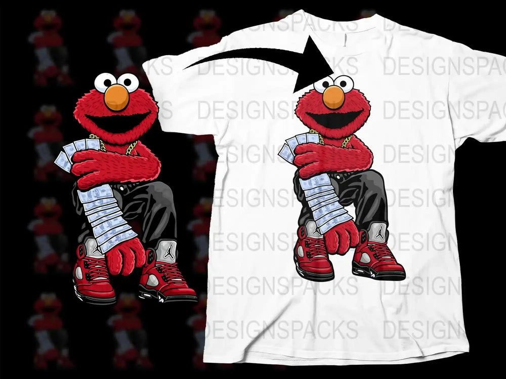 Hip Elmo with Money and Sneakers Streetwear Png Digital Download