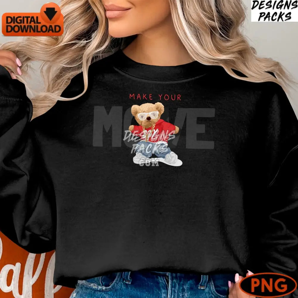 Hip Hop Bear Digital Art Cool With Sunglasses And Chain Instant Download Urban Streetwear Animal Png