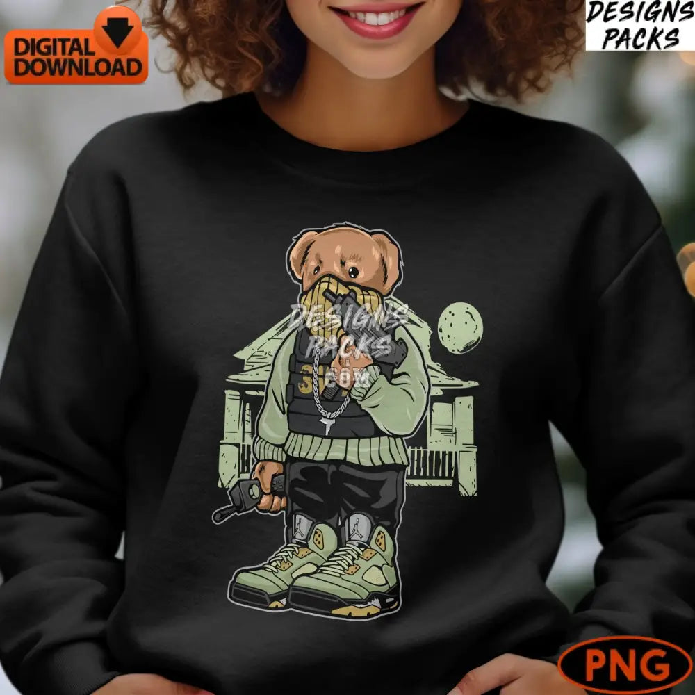 Hip Hop Bulldog Character Digital Png Street Style Dog With Sneakers And Gun Instant Download