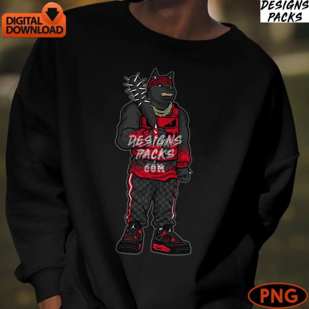 Hip Hop Bulldog Character Urban Street Style Dog Digital Png Instant Download Cool Graphic T-Shirt