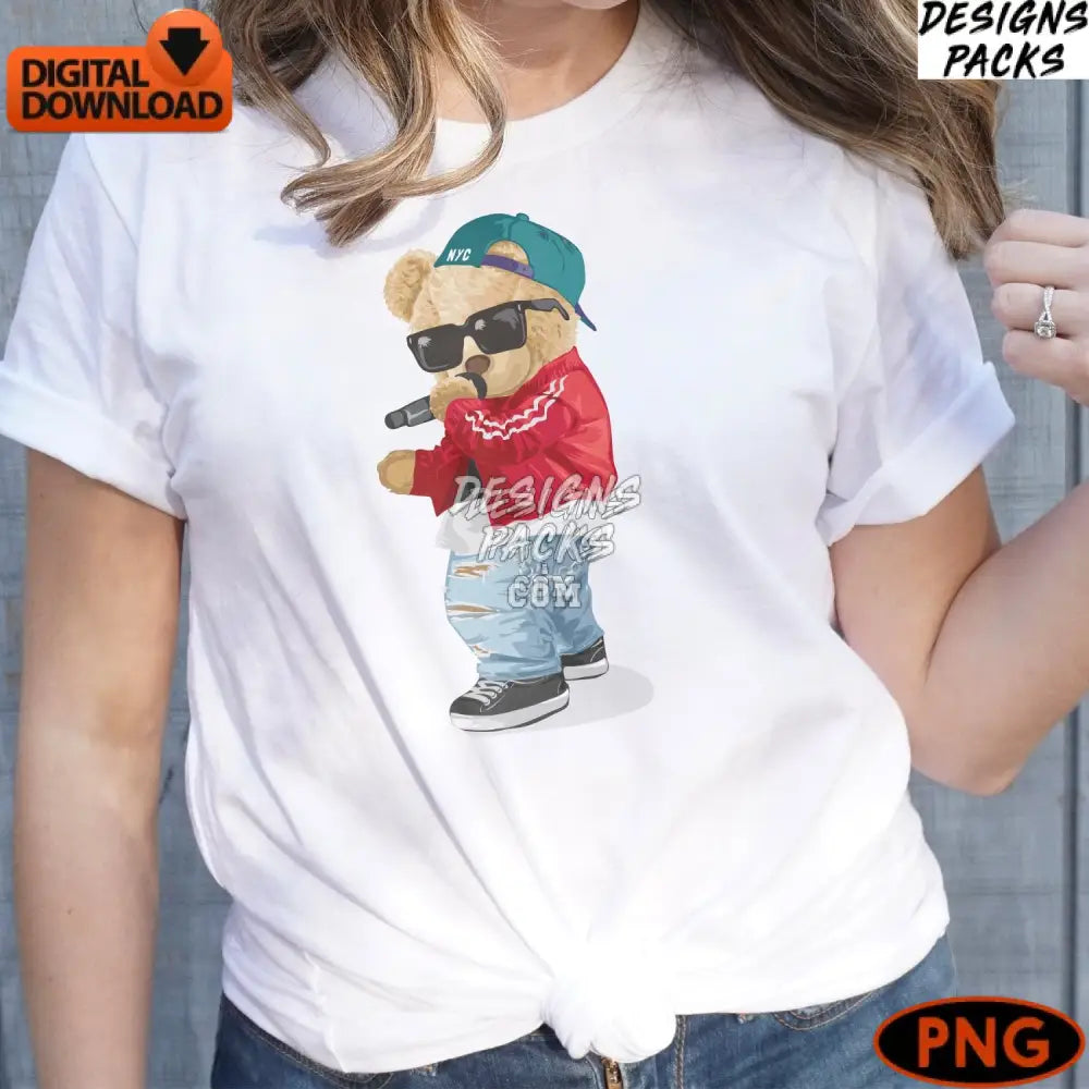 Hip Hop Teddy Bear Digital Png Cool Street Style Trendy Animal Art Instant Download