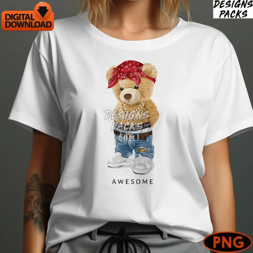 Hip Teddy Bear Clipart Cool Street Style Digital Download Kids Fashion Png Printable Sublimation