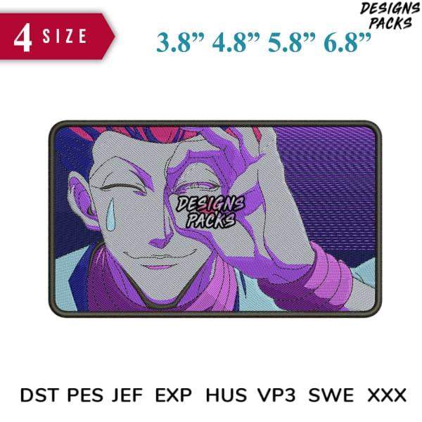 Anime-style embroidery design with purple tones, available in 4 sizes, DST PES JEF formats
