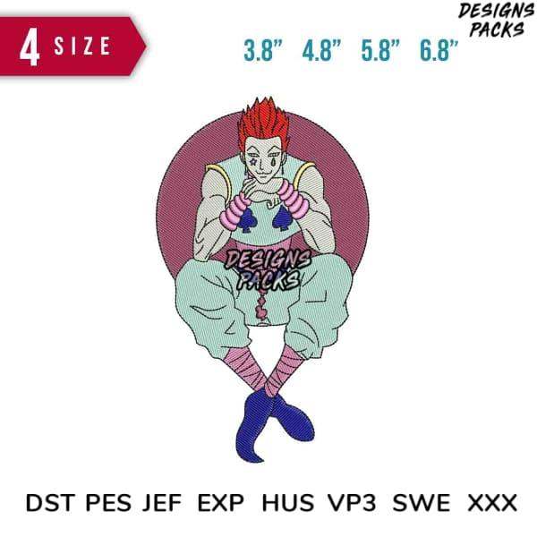 Embroidery design of anime character with red hair, available in multiple sizes and formats