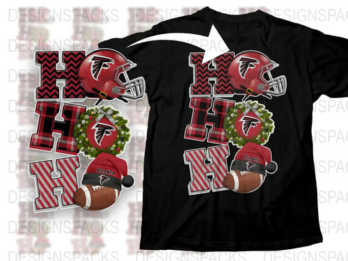 Atlanta Falcons Themed T-Shirt, Football Helmet and Ball Design, Red and Black, Sports Fan Apparel