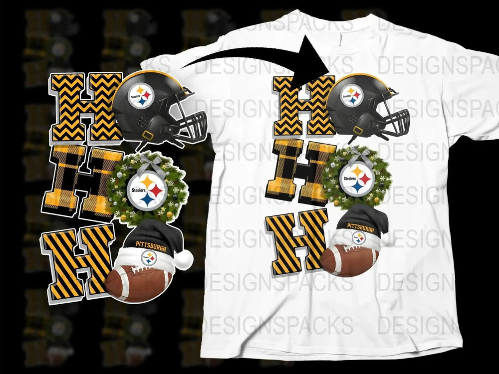 Pittsburgh Football Team T-Shirt, Chequered Yellow and Black Design, Helmet and Ball Graphic Tee