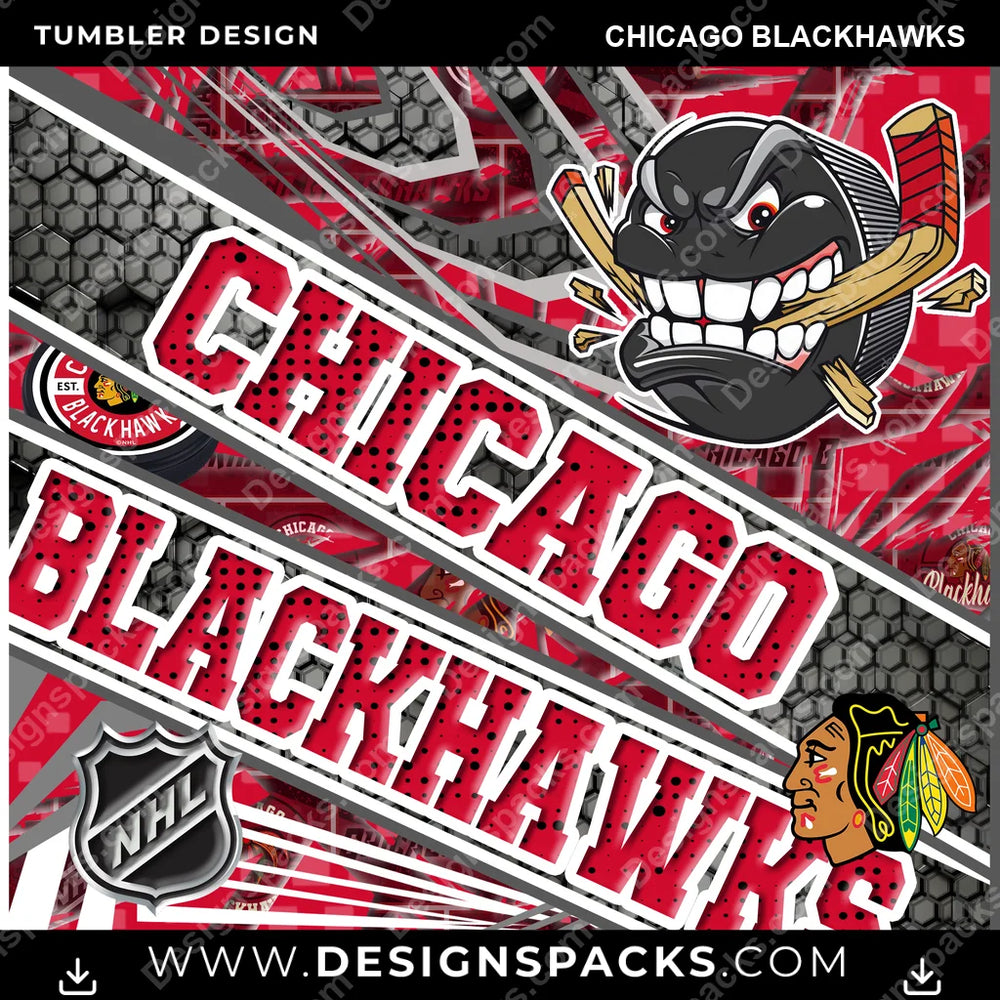 Hockey Angry Sports Chicago Blackhawks NHL Hockey Tumbler Digital Wrap Design Download